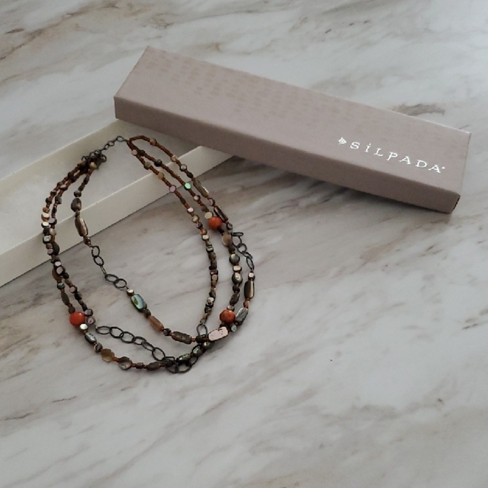 Silpada Brown,Orange and Green Beaded Necklace